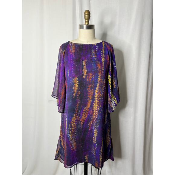 W118 by Walter Baker Sheer Overlay Water Color Print Dress Medium - Picture 1 of 7